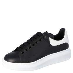 Pre Owned Alexander McQueen Black Leather Oversized Low Top Sneakers Size EU 41