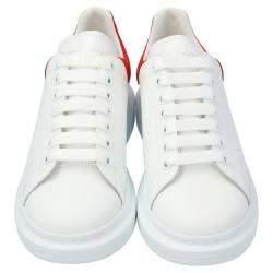Alexander McQueen White/Red Leather Oversized Low Top Sneakers Size EU 42