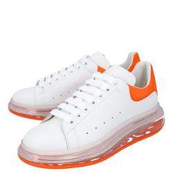 Alexander McQueen White/Orange Leather Oversized Clear Sole Sneakers Size EU 45