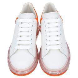 Alexander McQueen White/Orange Leather Oversized Clear Sole Sneakers Size EU 45