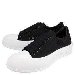 Pre Owned Alexander Mcqueen Black/white Deck Lace-up Plimsoll Sneaker Size EU 42