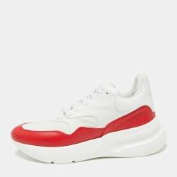 Pre Owned Alexander McQueen White/Red Leather And Mesh Oversized Runner Low Top Sneakers Size 41