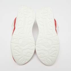 Pre Owned Alexander McQueen White/Red Leather And Mesh Oversized Runner Low Top Sneakers Size 41
