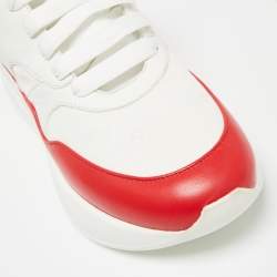 Pre Owned Alexander McQueen White/Red Leather And Mesh Oversized Runner Low Top Sneakers Size 41