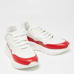Pre Owned Alexander McQueen White/Red Leather And Mesh Oversized Runner Low Top Sneakers Size 41