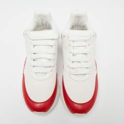Pre Owned Alexander McQueen White/Red Leather And Mesh Oversized Runner Low Top Sneakers Size 41