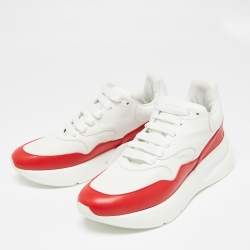 Pre Owned Alexander McQueen White/Red Leather And Mesh Oversized Runner Low Top Sneakers Size 41