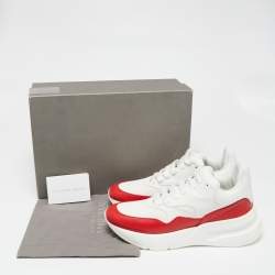 Pre Owned Alexander McQueen White/Red Leather And Mesh Oversized Runner Low Top Sneakers Size 41