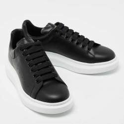 Pre Owned Alexander McQueen Black Leather Oversized Lace Up Sneakers Size 43
