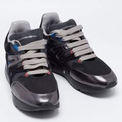 Pre Owned Alexander McQueen Black/Blue Suede and Leather Runner Sneakers Size 43