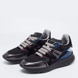 Pre Owned Alexander McQueen Black/Blue Suede and Leather Runner Sneakers Size 43