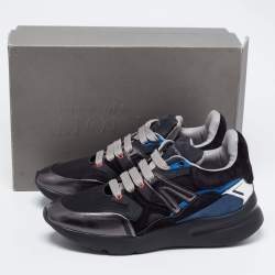 Pre Owned Alexander McQueen Black/Blue Suede and Leather Runner Sneakers Size 43