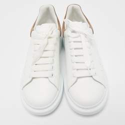 Pre Owned Alexander McQueen White/Brown Leather and Suede Oversized Sneakers Size 40