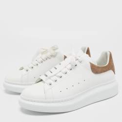 Pre Owned Alexander McQueen White/Brown Leather and Suede Oversized Sneakers Size 40