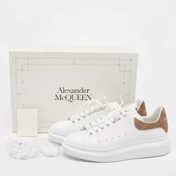 Pre Owned Alexander McQueen White/Brown Leather and Suede Oversized Sneakers Size 40