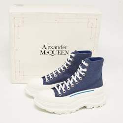 Alexander McQueen Blue Denim Tread Slick High Top Sneakers Size 40.5