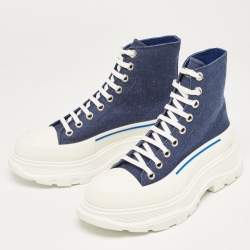 Alexander McQueen Blue Denim Tread Slick High Top Sneakers Size 40.5