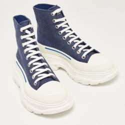 Alexander McQueen Blue Denim Tread Slick High Top Sneakers Size 40.5