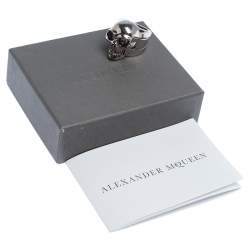 Pre Owned Alexander McQueen Divided Skull Silver Tone Ring Size 23
