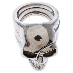 Pre Owned Alexander McQueen Divided Skull Silver Tone Ring Size 23