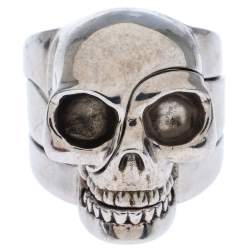 Pre Owned Alexander McQueen Divided Skull Silver Tone Ring Size 23