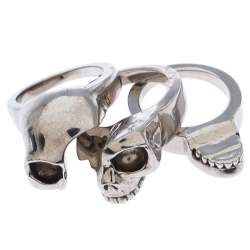 Pre Owned Alexander McQueen Divided Skull Silver Tone Ring Size 23