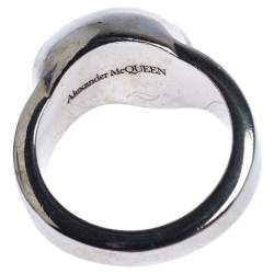 Pre Owned Alexander McQueen Divided Skull Silver Tone Ring Size 23