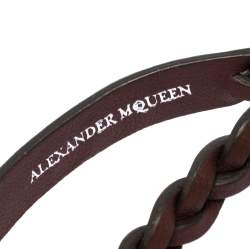 Pre Owned Alexander McQueen Greenish Brown Leather Braided Double Wrap Skull Bracelet