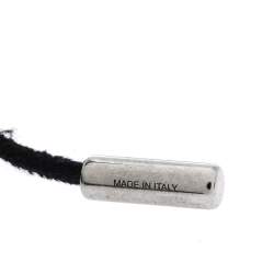 Pre Owned Alexander McQueen Skull Charm Woven Black Leather Silver Tone Adjustable Bracelet