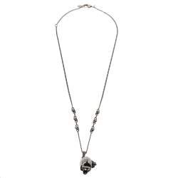 Pre Owned Alexander McQueen Raven And Skull Silver Tone Pendant Necklace
