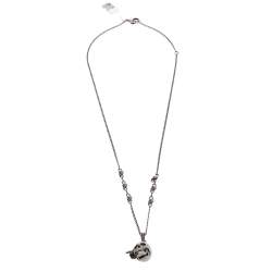 Pre Owned Alexander McQueen Raven And Skull Silver Tone Pendant Necklace