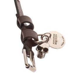 Pre Owned Alexander McQueen Brown Leather Silver Tone Wrap Bracelet