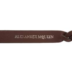 Pre Owned Alexander McQueen Brown Leather Silver Tone Wrap Bracelet