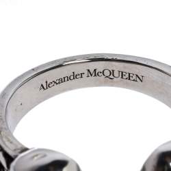 Pre Owned Alexander McQueen Twin Skull Silver Tone Ring Size 63