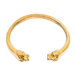Pre Owned Alexander McQueen Skull Motif Gold Tone Open Cuff Bracelet