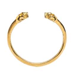 Pre Owned Alexander McQueen Skull Motif Gold Tone Open Cuff Bracelet