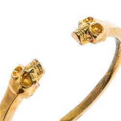 Pre Owned Alexander McQueen Skull Motif Gold Tone Open Cuff Bracelet