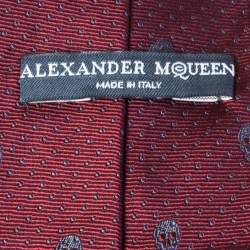 Pre Owned Alexander McQueen Burgundy Skull Silk Jacquard Narrow Tie