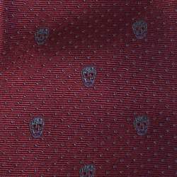 Pre Owned Alexander McQueen Burgundy Skull Silk Jacquard Narrow Tie