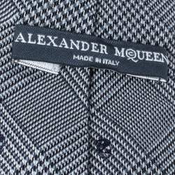 Pre Owned Alexander McQueen Grey Skull Silk Wool Prince of Wales Check Tie