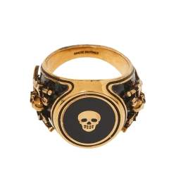 مملوكة مسبقًا خاتم أليكساندر ماكوين لون ذهبي إيناميل أيقونة جمجمة مقاس 60
