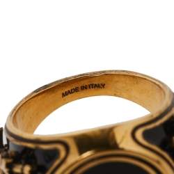 مملوكة مسبقًا خاتم أليكساندر ماكوين لون ذهبي إيناميل أيقونة جمجمة مقاس 60