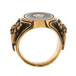 مملوكة مسبقًا خاتم أليكساندر ماكوين لون ذهبي إيناميل أيقونة جمجمة مقاس 60