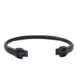 Alexander McQueen Twin Skull Motif Black Tone Open Cuff Bracelet
