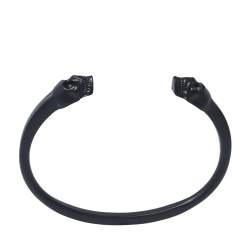 Alexander McQueen Twin Skull Motif Black Tone Open Cuff Bracelet