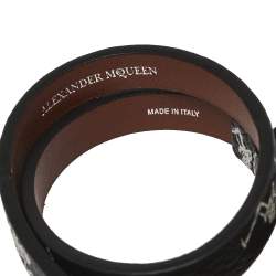 Pre Owned Alexander McQueen Black Printed Leather Skull Charm Double Wrap Bracelet