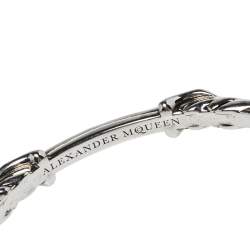 Pre Owned Alexander McQueen Silver Tone Twin Textured Skull Cuff Bracelet