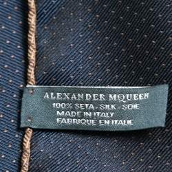 Pre Owned Alexander McQueen Gold & Blue Skull Jacquard Silk Pocket Square