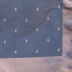 Pre Owned Alexander McQueen Gold & Blue Skull Jacquard Silk Pocket Square