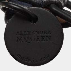 Pre Owned Alexander McQueen Black Leather Double Wrap Skull Charm Bracelet